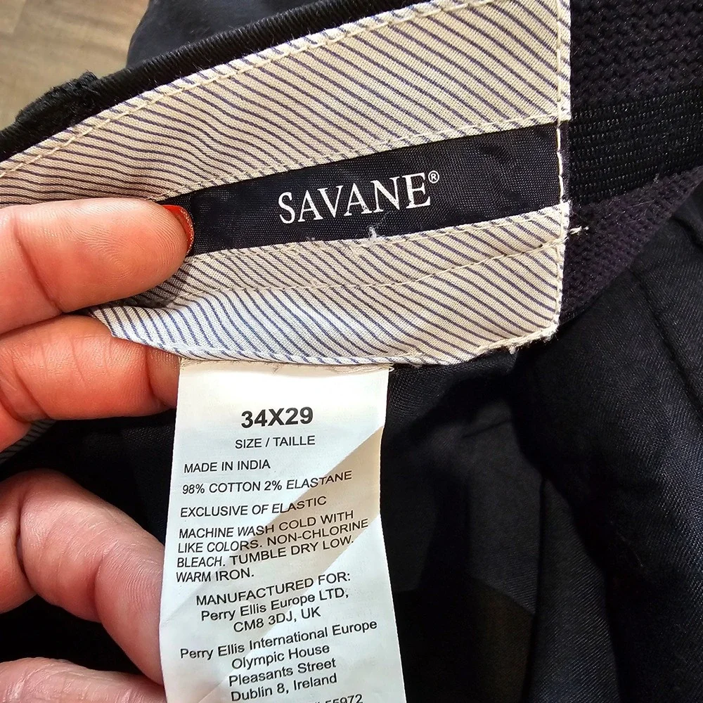 Savane Mens Black Dress Pants‎ 34x29 Comfort Waist Straight Leg Casual